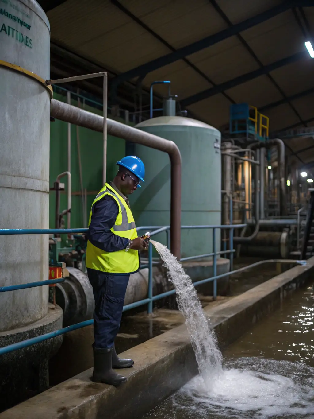 A photo of a senior water treatment consultant reviewing data logs at a client's industrial facility, showcasing Nuclo's hands-on approach to problem-solving.